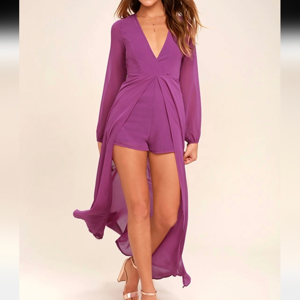 Lulu's " Gone With The Whirlwind" Magenta Long-Sleeve Drape Romper Sz.S NWT